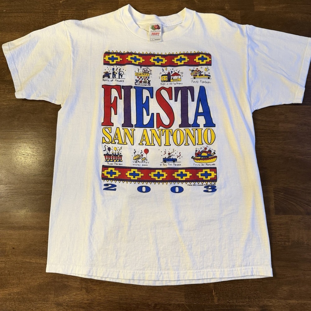 Vintage Y2K San Antonio Fiesta Events T-Shirt 2000s Fiesta Colors Size  Large